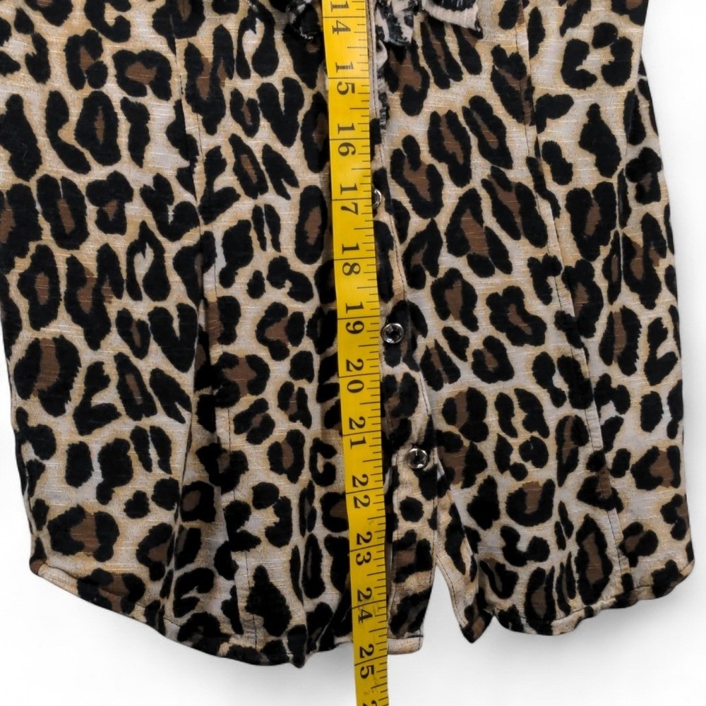 INC Women S Ruffle Front Leopard Print 100% Rayon Brown Mob Wife Office Siren - Picture 7 of 9